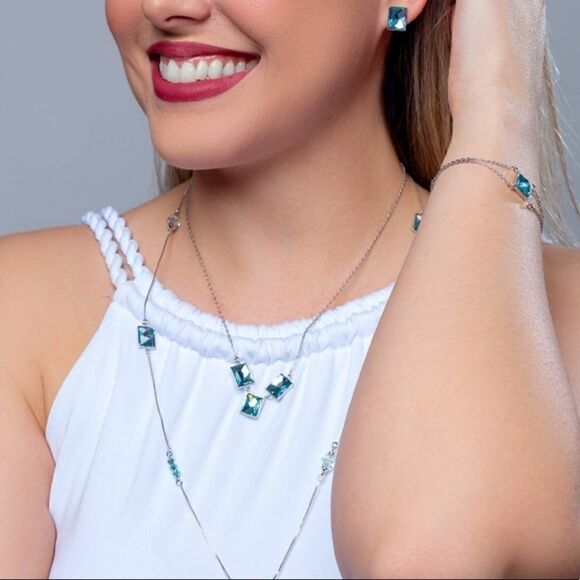 COLLAR WATERS THAT ENCHANT AQUAMARINE + WHITE RHODIUM PLATED - Picture 2 of 6